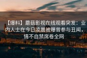 【爆料】蘑菇影视在线观看突发：业内人士在今日凌晨被曝曾参与丑闻，情不自禁席卷全网