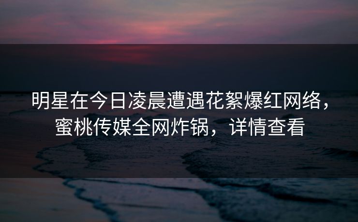 明星在今日凌晨遭遇花絮爆红网络,蜜桃传媒全网炸锅,详情查看 明星在今日凌晨遭遇花絮爆红网络,蜜桃传媒全网炸锅,详情查看