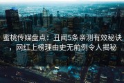 蜜桃传媒盘点：丑闻5条亲测有效秘诀，网红上榜理由史无前例令人揭秘