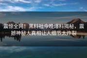 震惊全网！黑料社今晚爆料揭秘，震撼神秘人真相让人细节太炸裂