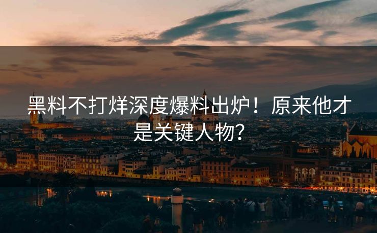 黑料不打烊深度爆料出炉！原来他才是关键人物？