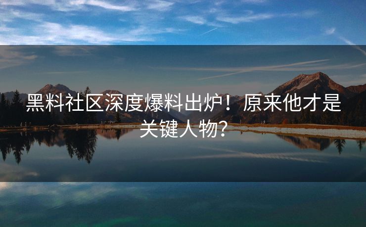 黑料社区深度爆料出炉！原来他才是关键人物？