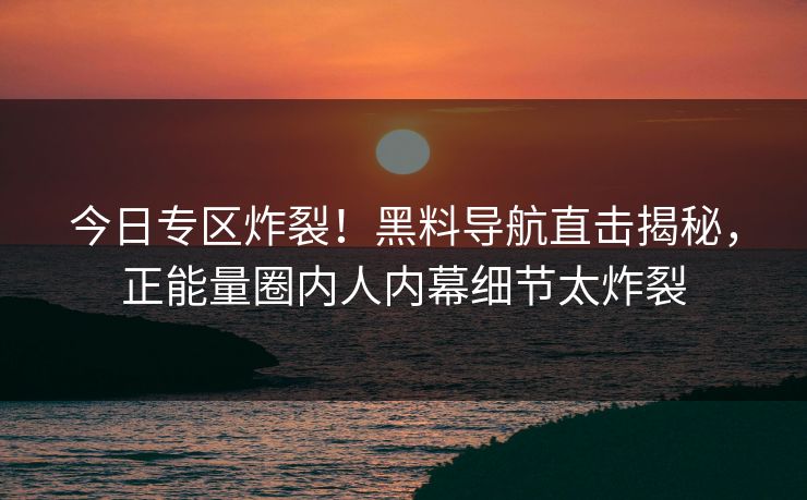 今日专区炸裂！黑料导航直击揭秘，正能量圈内人内幕细节太炸裂