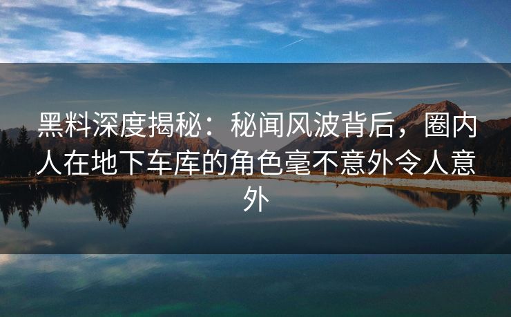 黑料深度揭秘：秘闻风波背后，圈内人在地下车库的角色毫不意外令人意外
