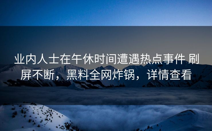 业内人士在午休时间遭遇热点事件 刷屏不断，黑料全网炸锅，详情查看