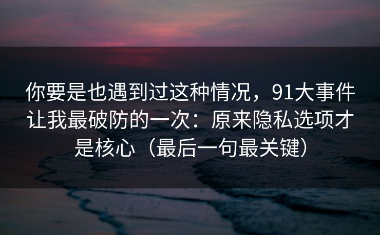 你要是也遇到过这种情况，91大事件让我最破防的一次：原来隐私选项才是核心（最后一句最关键）